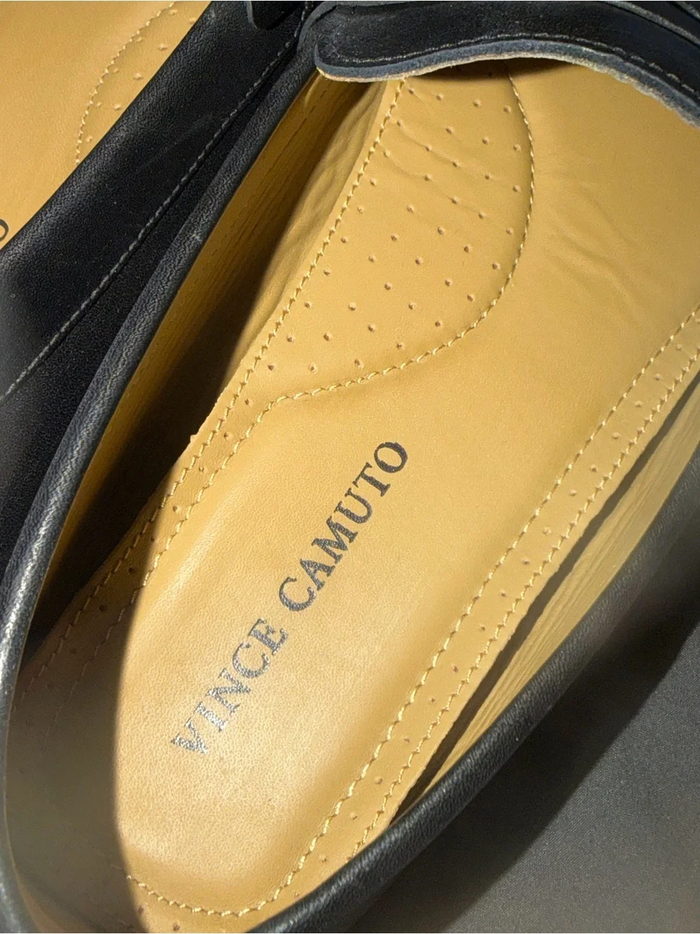 Vince Camuto Black Leather Penny Loafers with Tan Insole